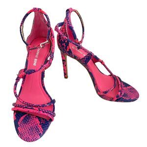 Gianni Bini Kameela Pink Purple Leather Snake Print Strappy Sandals Heels Shoes